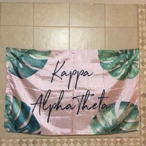 Kappa Alpha Theta Sorority Letter Flag in Pink Tropical Pattern